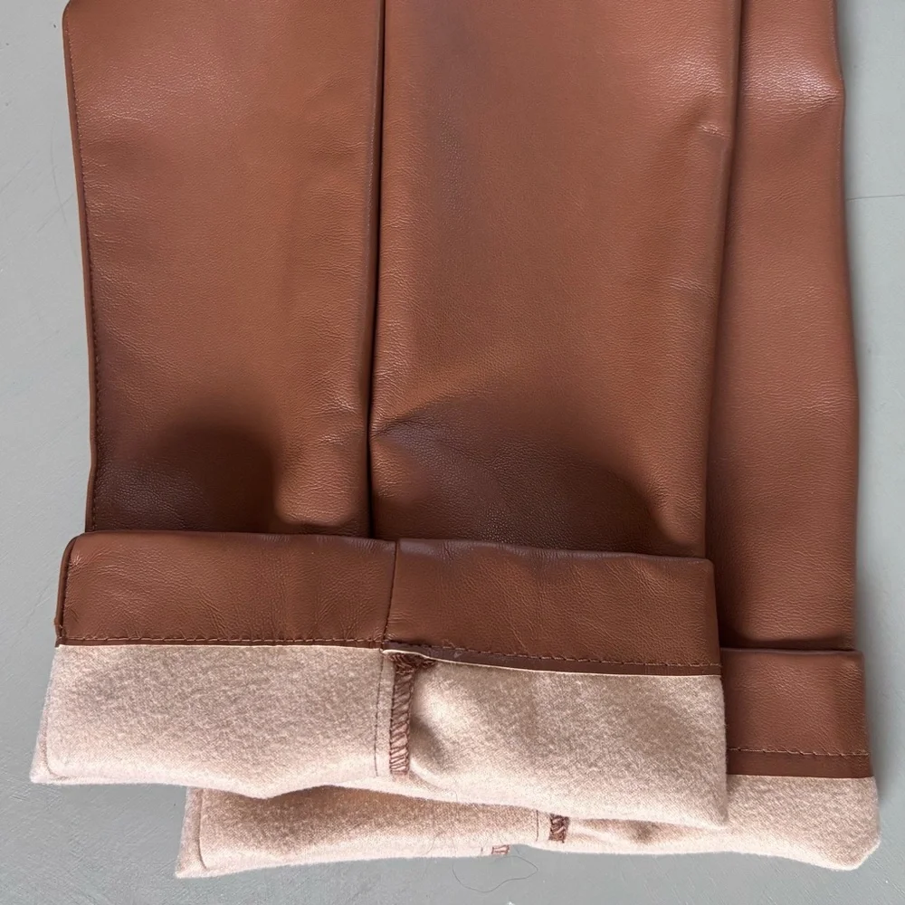 Maison D' Amelie Paris BY Anthropologie Sleek Cognac Trousers Faux Leather Pants - Picture 6 of 12